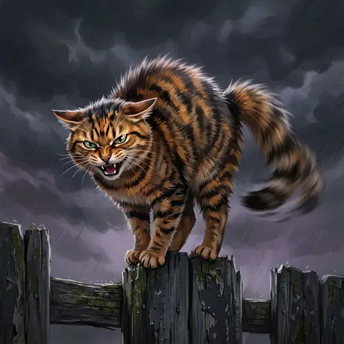 Fuming Cat Artwork - Displaying Irritation in a Stormy Setting