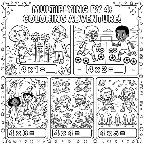 Coloring Pages for Learning the Four Times Table | Fun & Educational