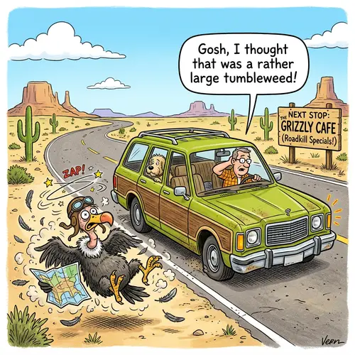 Funny Vulture Cartoon: Vulture vs. Car