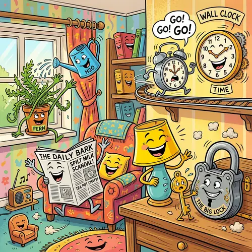 Whimsical Cartoon: Inanimate Objects in Hilarious Antics