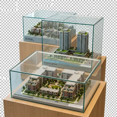 Realistic Residential Complex Models in Glass Displays