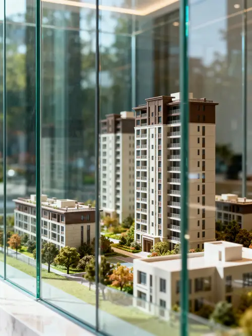 Realistic Residential Complex Models in Glass Displays