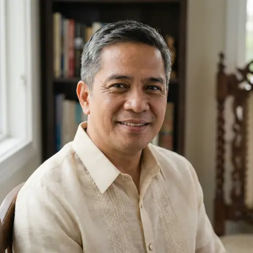 Detailed Portrait of a 45-Year-Old Filipino Man | Rich Cultural Background