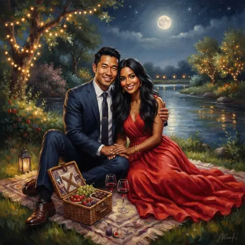 Romantic Moonlit Scene of a Couple by the River