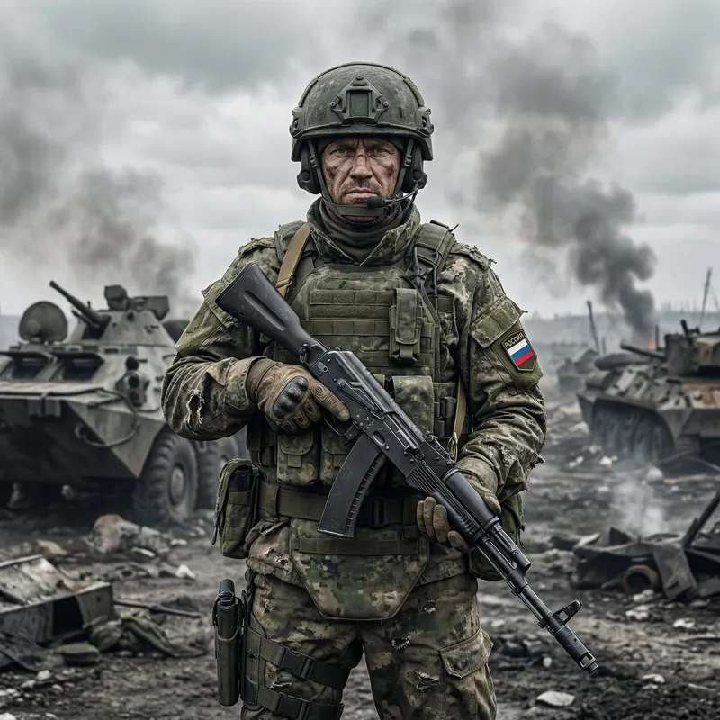 Epic Russian Military Soldier in Realistic Combat Scene Epic Russian Military Soldier in Realistic Combat Scene