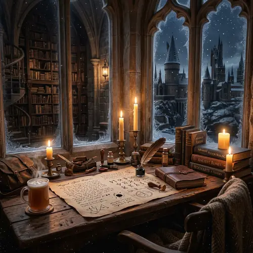 Cozy Hogwarts Style Library - Lofi Background
