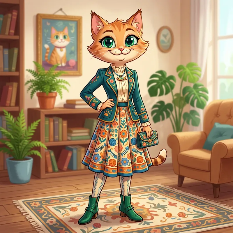 Funny Cartoon Woman with Cat Head Art