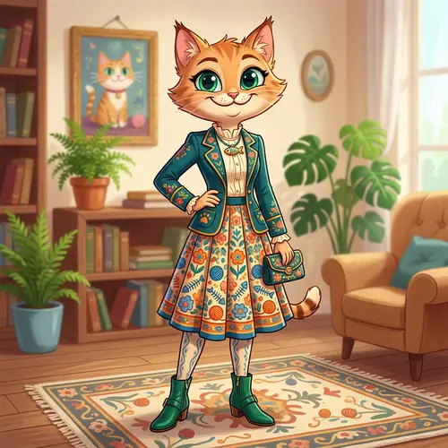 Funny Cartoon Woman with Cat Head Art