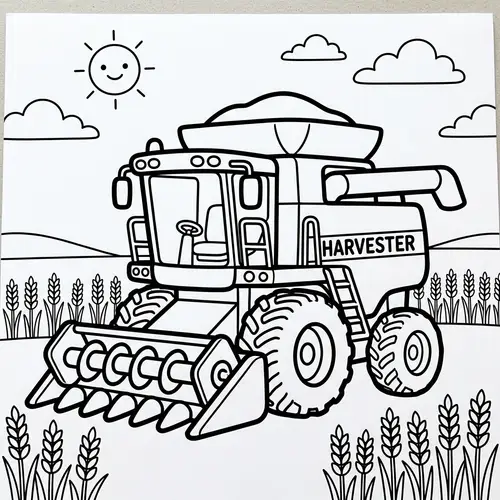 Child-Friendly Combine Harvester Coloring Page for 2-Year-Olds