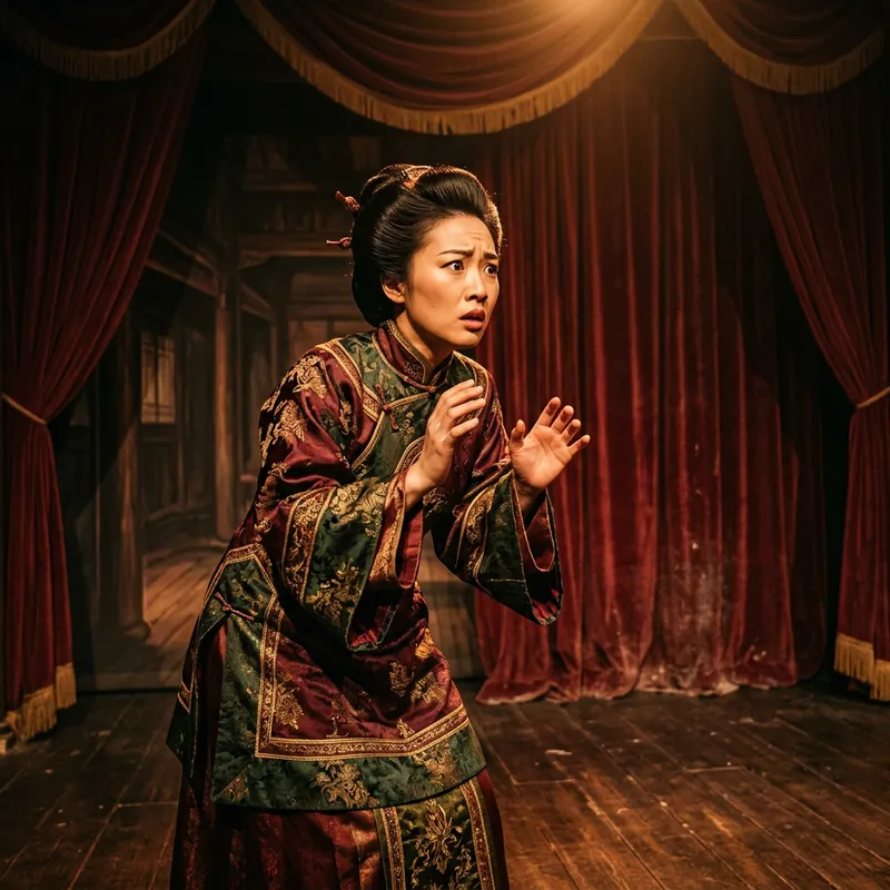 Intense Asian Female Actor Shouting in Fear | Vintage Stage Drama