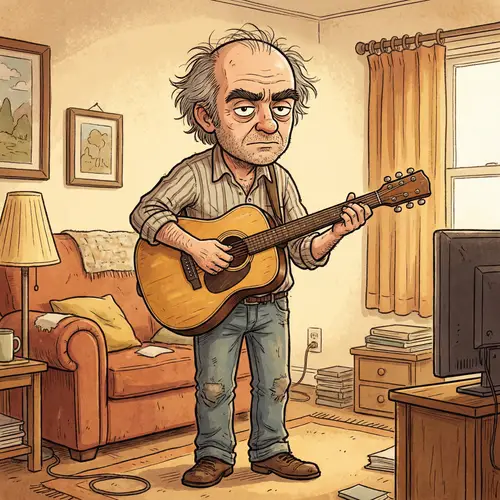 Cartoon Style Middle-Aged Man with Acoustic Guitar