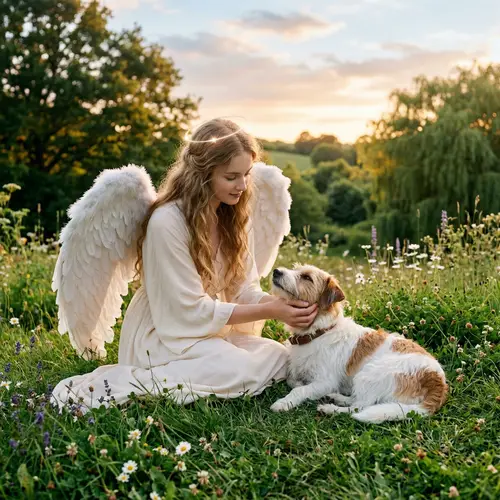 Long-Haired Jack Russell Cuddled by an Angel