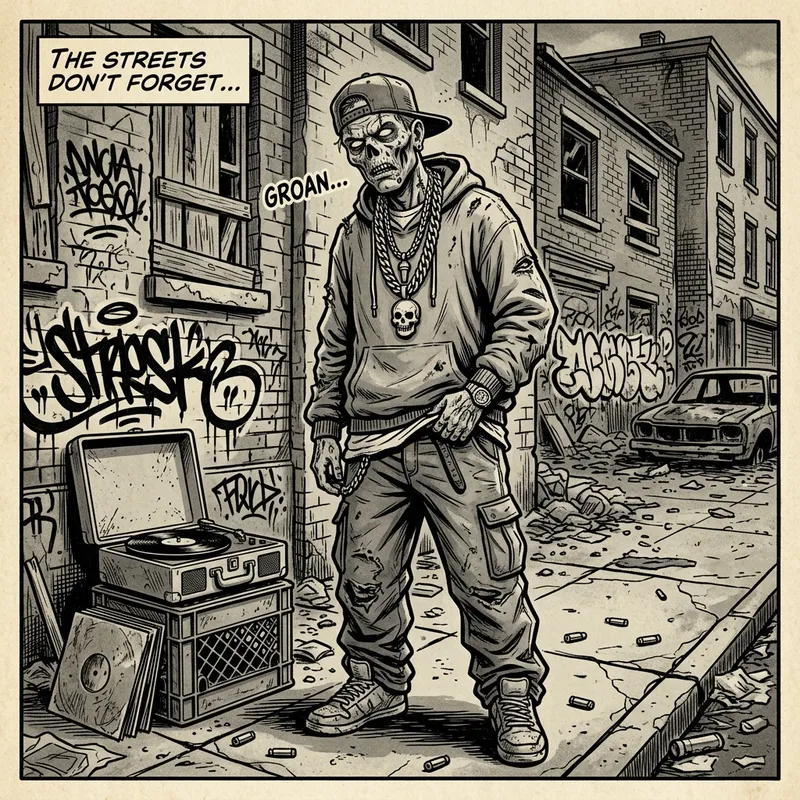 Zombie Rapper in Urban Decay | Grim Vintage Comic Style