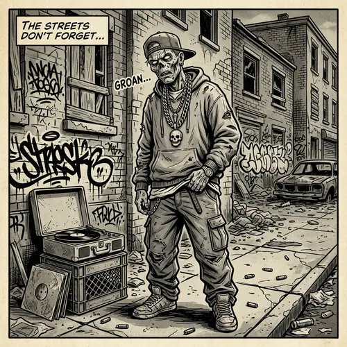 Zombie Rapper in Urban Slum | Vintage Comic Style
