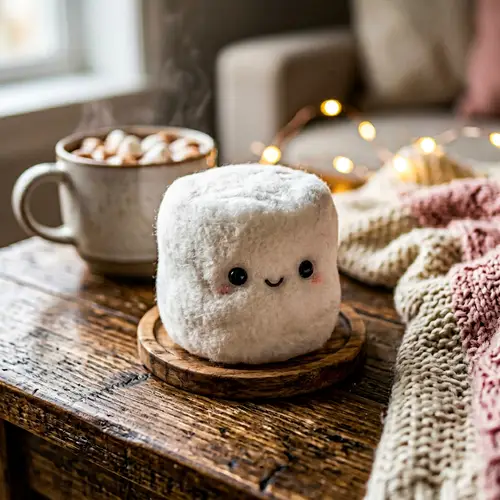 Adorable Snow-White Marshmallow | Kawaii-Style Eyes & Cheerful Expression