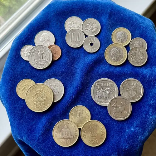 Official Coins: Global Collection on Blue Velvet Fabric