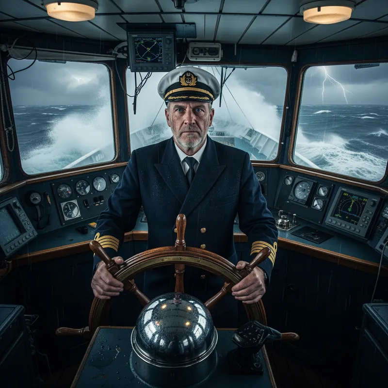 Confident Pilot Navigating Rough Seas