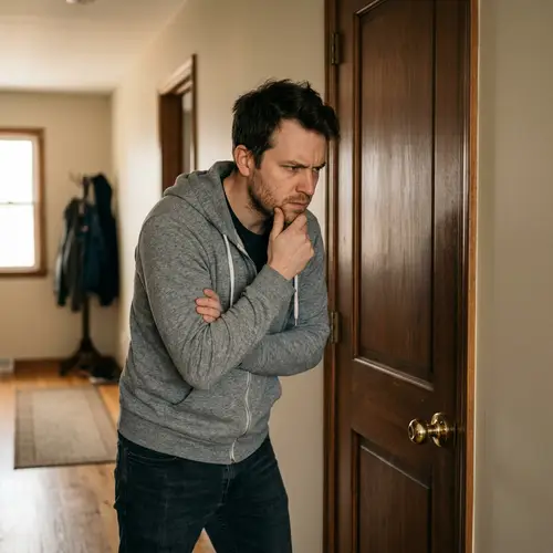 Suspicious Guy Watching Door Knob