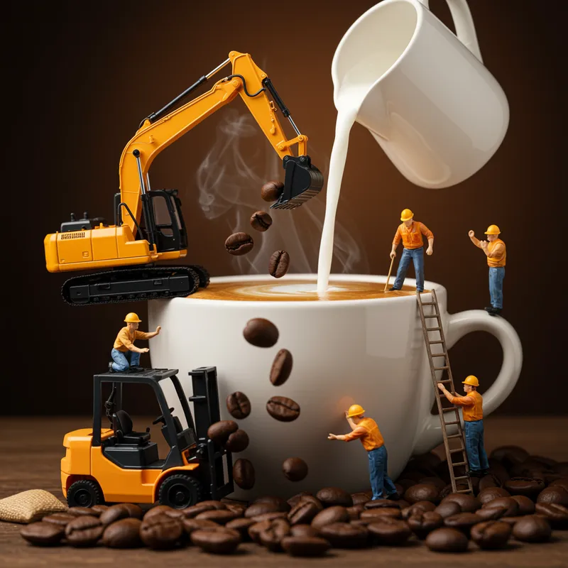 Dynamic Miniature Coffee Scene with Tiny Workers Dynamic Miniature Coffee Scene with Tiny Workers