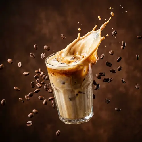 Vibrant Floating Iced Latte with Coffee Splash