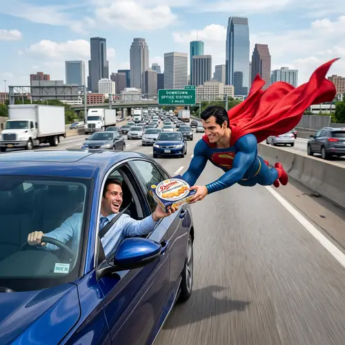 Superman Delivers Cookies to Office Worker