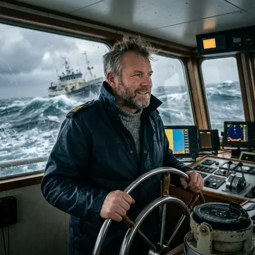Confident Pilot Navigating Rough Seas