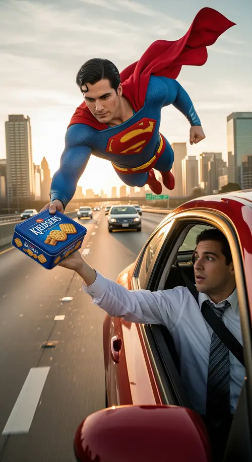 Superman Delivers Cookies to Office Worker