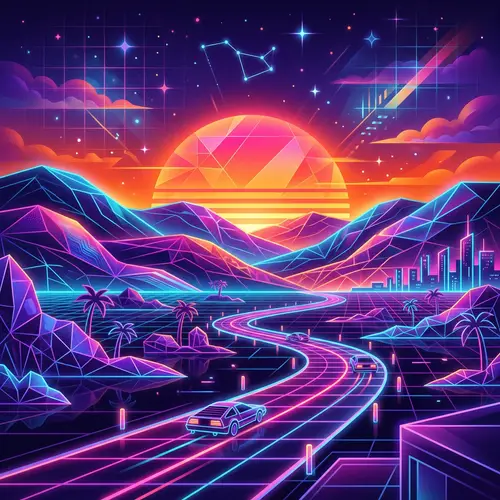 Vibrant Synthwave Landscape Digital Art