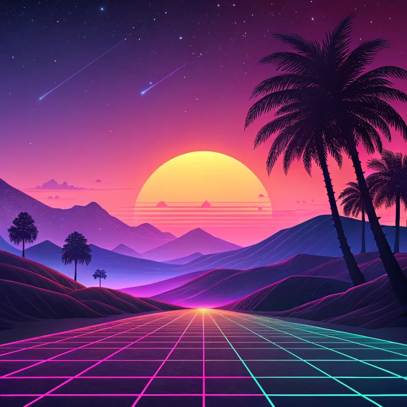 Vibrant Synthwave Landscape Digital Art Vibrant Synthwave Landscape Digital Art