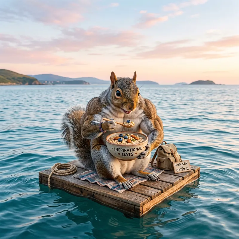 Muscular Squirrel Enjoys Oats on a Boat
