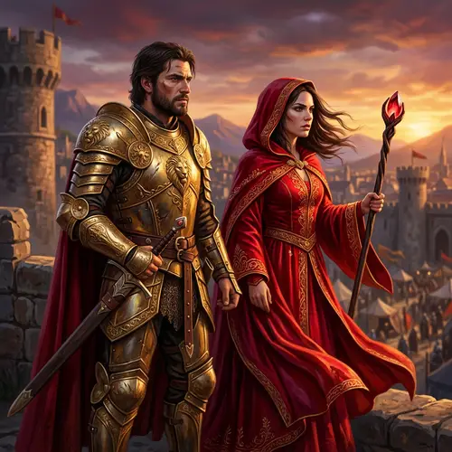 Epic Fantasy Art: Golden Armor & Red Cloak