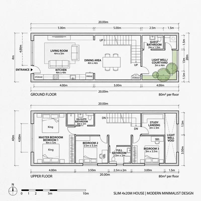 Modern Minimalist 4x20m Slim House Floor Plan Modern Minimalist 4x20m Slim House Floor Plan