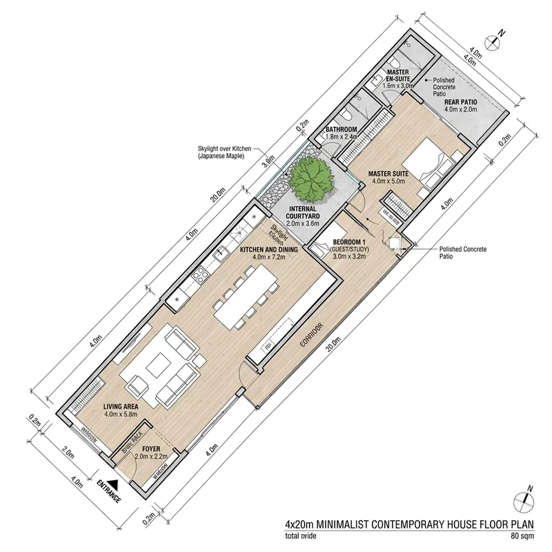 Minimalist 4x20m House Floor Plan by Zeidler & Lim