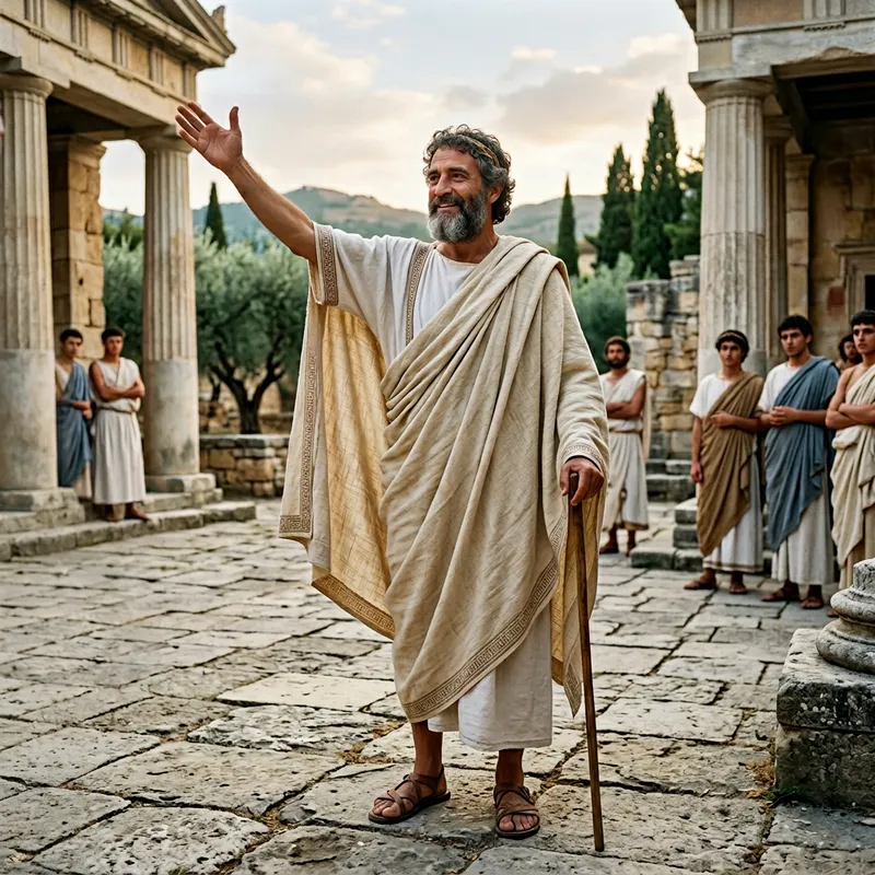 Pythagoras Embracing in Classical Greek Attire