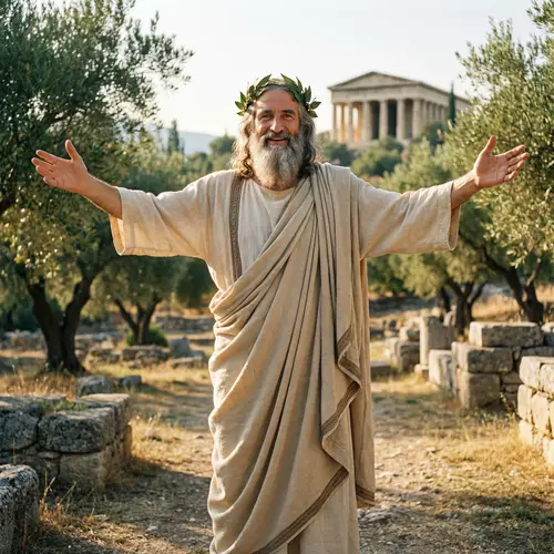 Ancient Philosopher Pythagoras Embracing Gesture | Laurel Crown