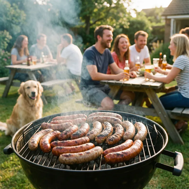 Grilling Sausages Outdoors with Friends Grilling Sausages Outdoors with Friends