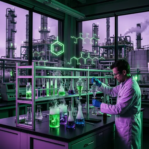 Modern Chemical Laboratory in Oil Refinery: Vibrant Reactions