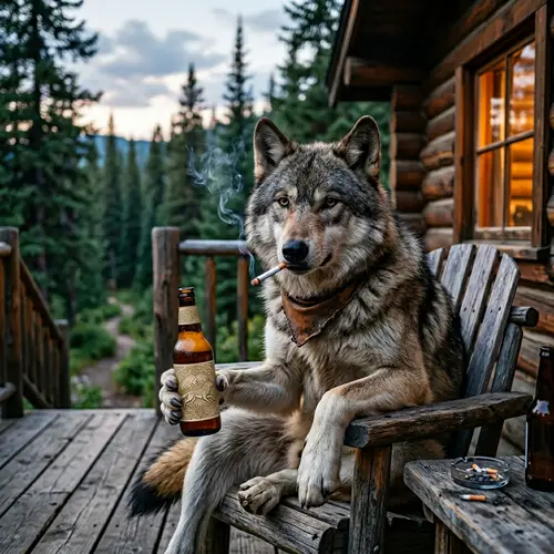 Wolf with Beer and Cigarette