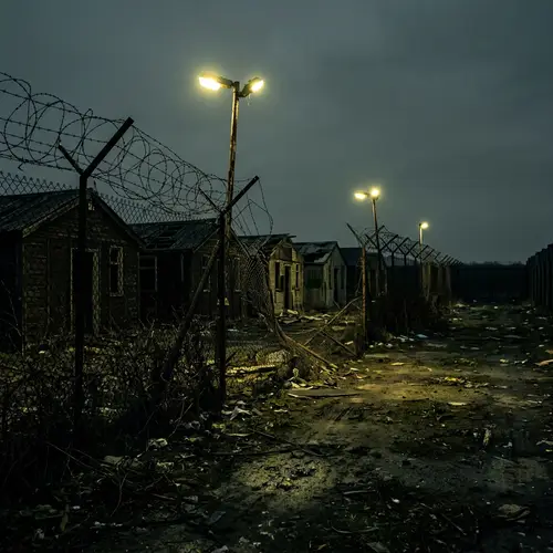 Desolate Prison Camp under Twilight | Haunting Silhouette