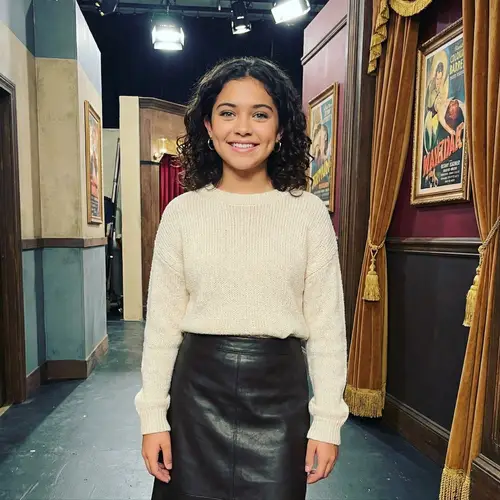 Young Girl Smiling in Stylish Movie Set