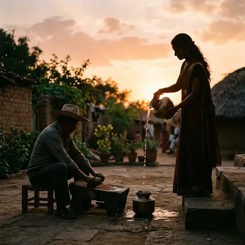 Silhouette Art: Woman with Urn & Man with Grindstone
