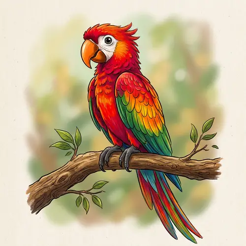 Brightly Colored Parrot Drawing - Vibrant Feathers Illustration