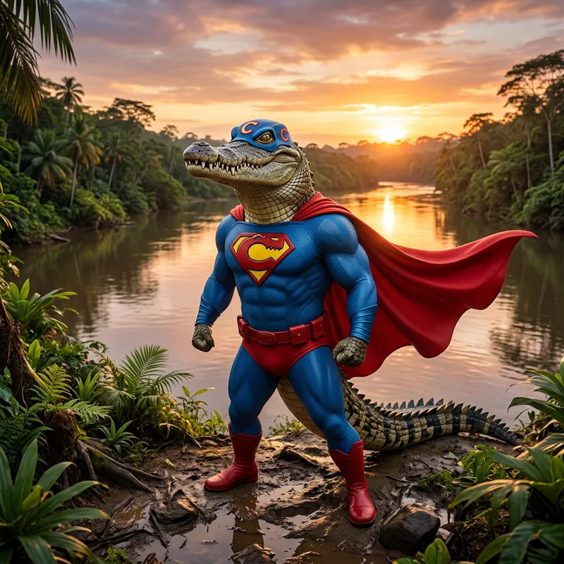 Crocodile Superman in Tropical Rainforest | Strength Pose Crocodile Superman in Tropical Rainforest | Strength Pose