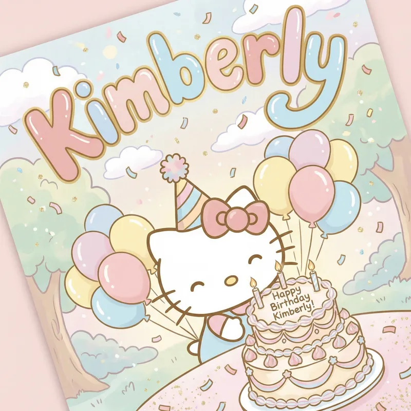 Whimsical Birthday Card for Kimberly | Hello Kitty Design Whimsical Birthday Card for Kimberly | Hello Kitty Design