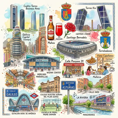 Watercolor Collage of Iconic Madrid Landmarks