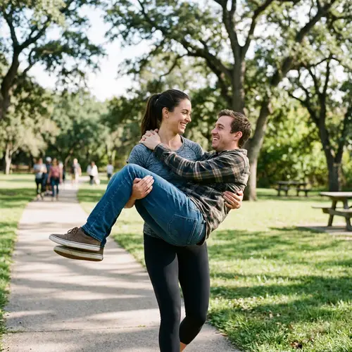 Woman Lifting Man in Cradle Style