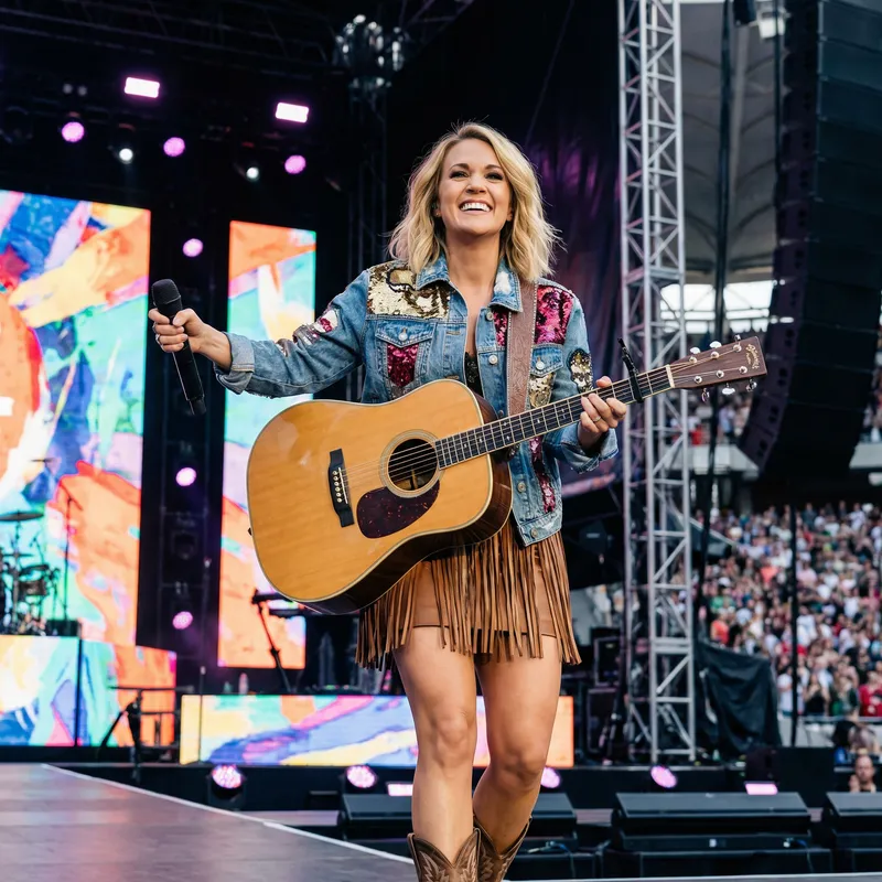 Passionate Blonde Pop Music Artist Strumming Guitar Live Performance