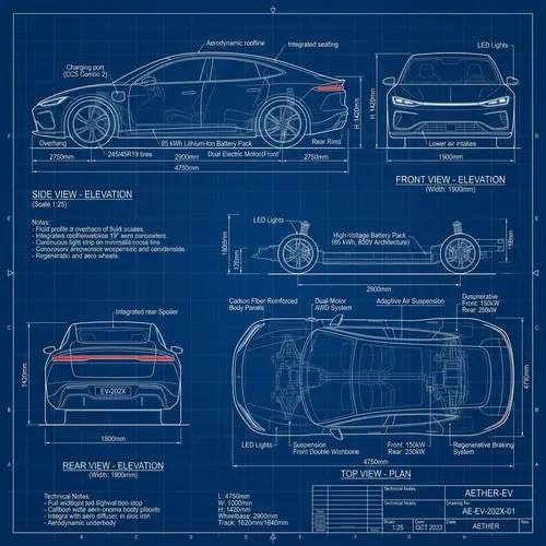 Hypothetical Electric Car Blueprint | All Sides | Design Aesthetics
