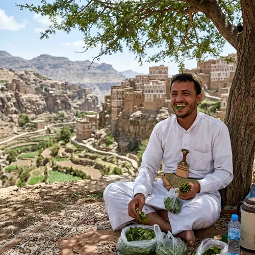 Yemeni Man Chewing Khat Leaves | Traditional Cultural Practice