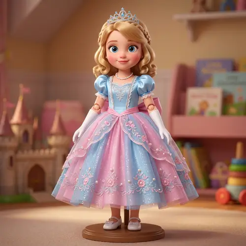 3D Cartoon Model of Caucasian Doll Girl in Princess Dress